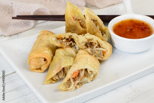 Spring Rolls - Fried vegetable spring rolls & sweet chili sauce.
