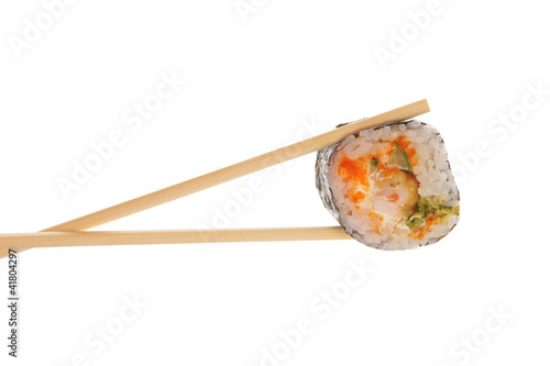 Sushi roll with chopsticks