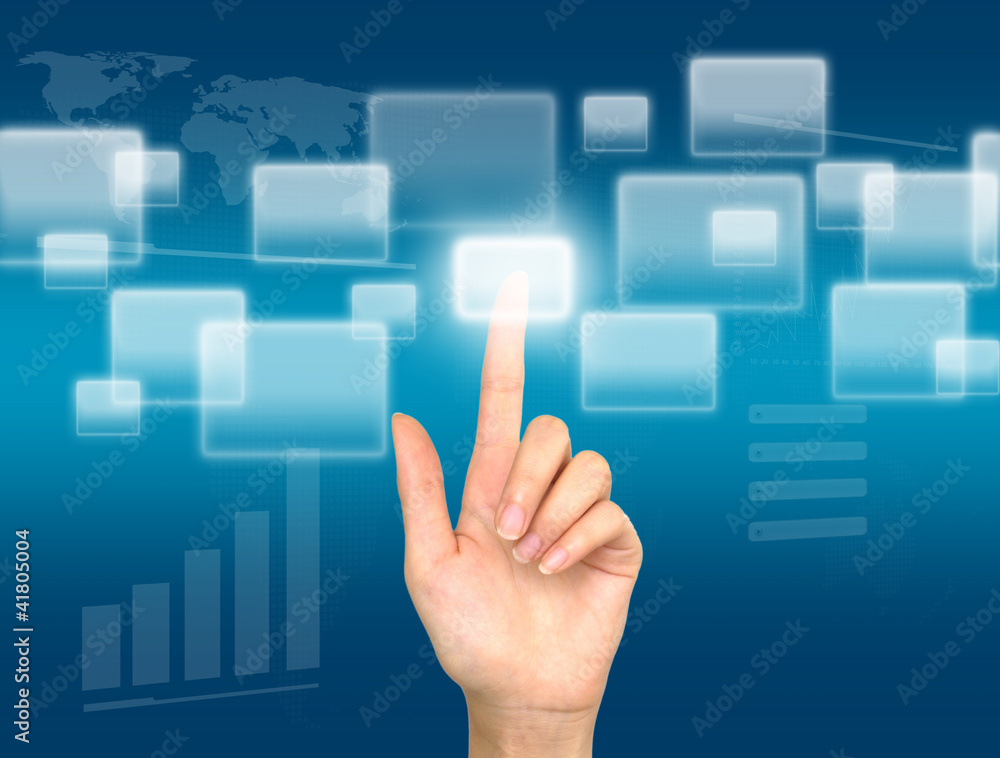 Business hand on the flow of several button Business hand on the flow of several button