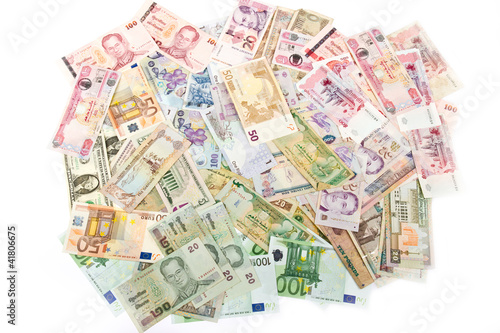 Currencies, worldwide money, banknotes, exchange rate