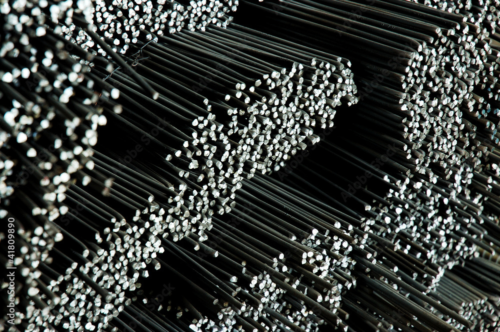 round steel bars used to reinforce concrete, closeup