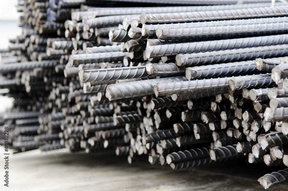 Steel rods or bars used to reinforce concrete