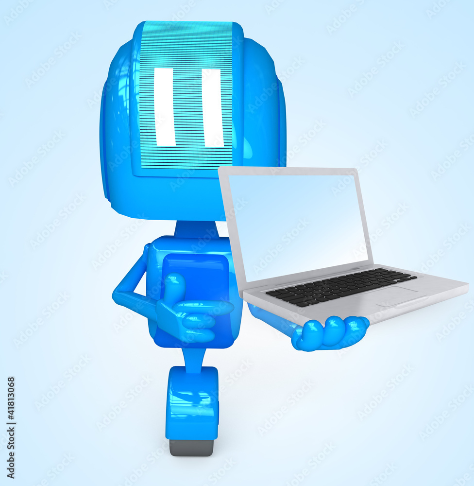Robot holds computer Robot holds computer
