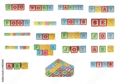 Set of words from wooden cubes