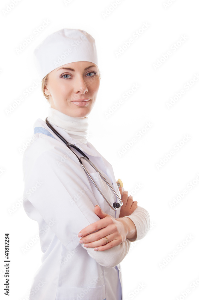 Serious medical doctor woman with stethoscope Serious medical doctor woman with stethoscope
