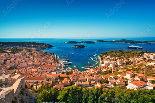 Harbor of old Adriatic island town Hvar. Croatia #41818809