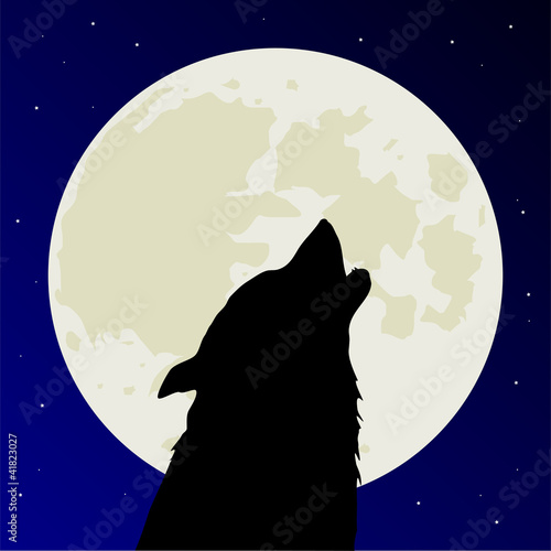 Werewolf or wolf howls on full Moon