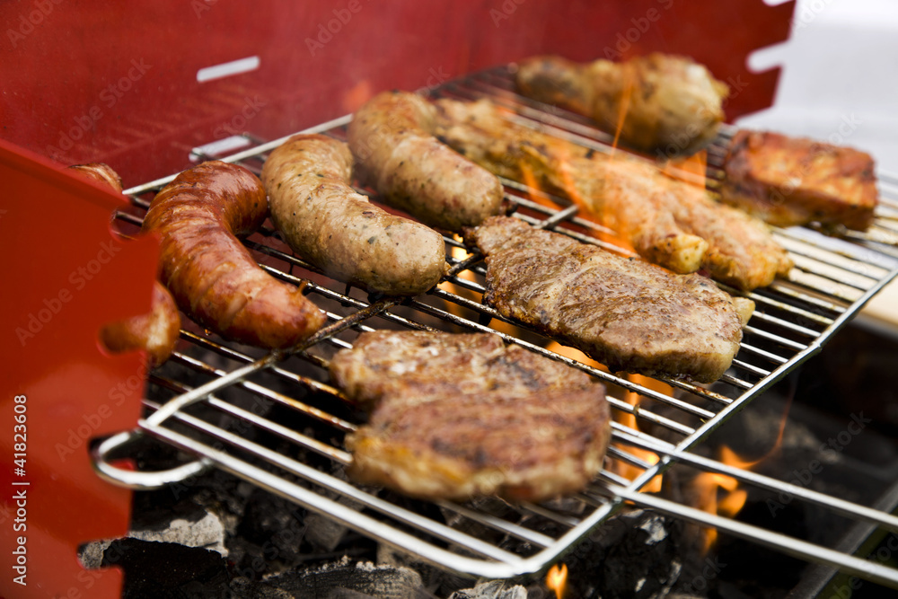 Closeup of meat on grill