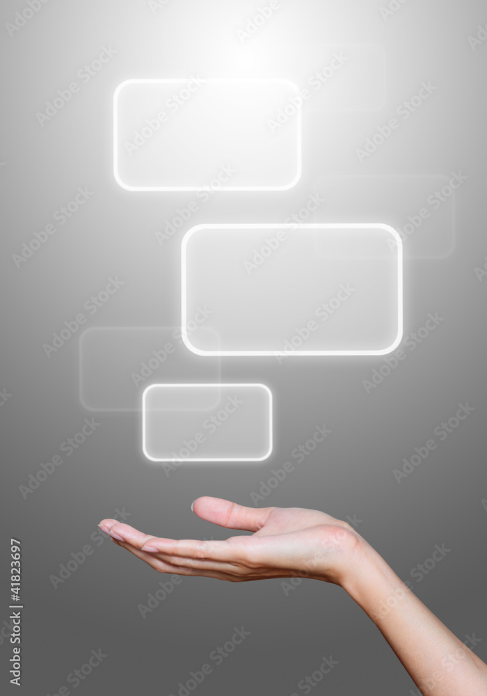 hand hold media icons on gray background. hand hold media icons on gray background.