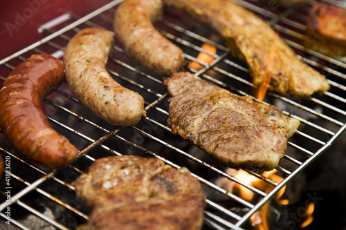 Closeup of meat on grill