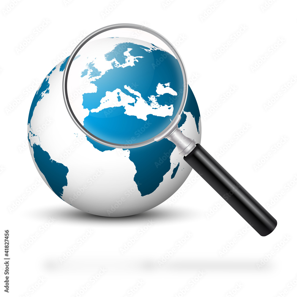Welt, Erde, Business, Europa, Lupe, weltweit, Wirtschaft, Blau
