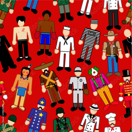 Classic Characters Seamless Pattern in red background