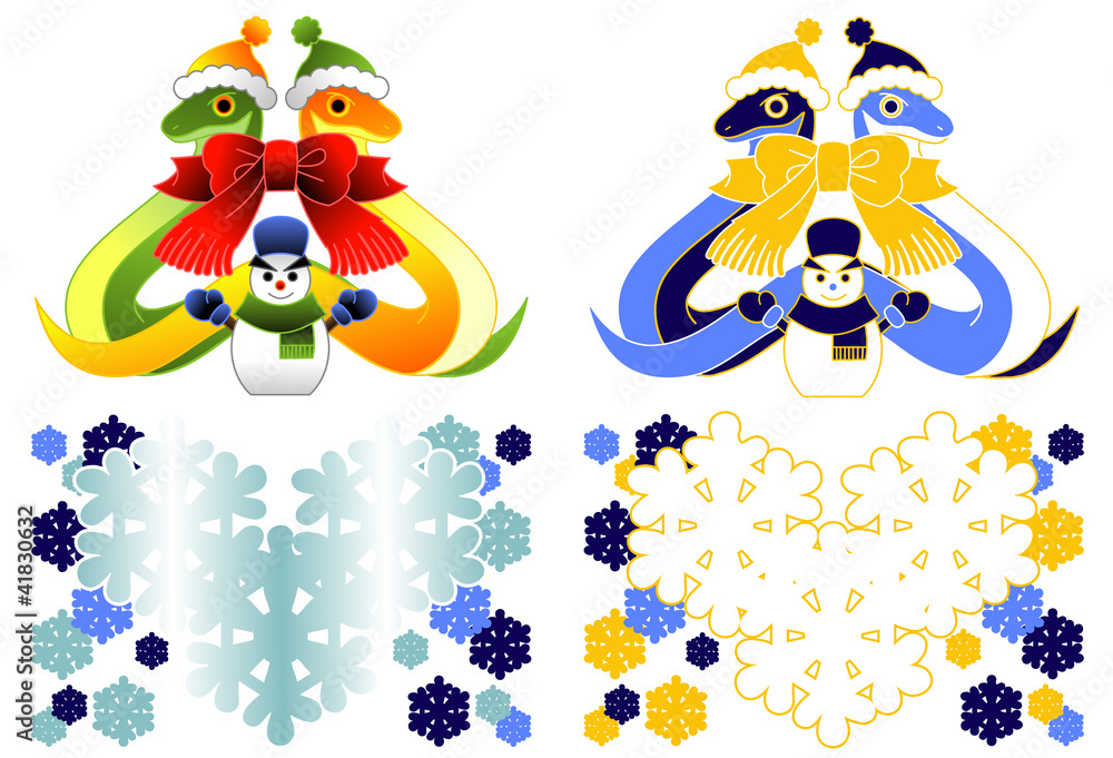 Fototapeta premium 2013年巳年年賀状用イラスト素材（雪達磨とリボンマフラー２点セット）