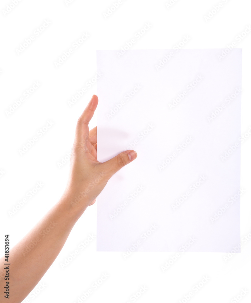Hand and paper isolated on white background Hand and paper isolated on white background