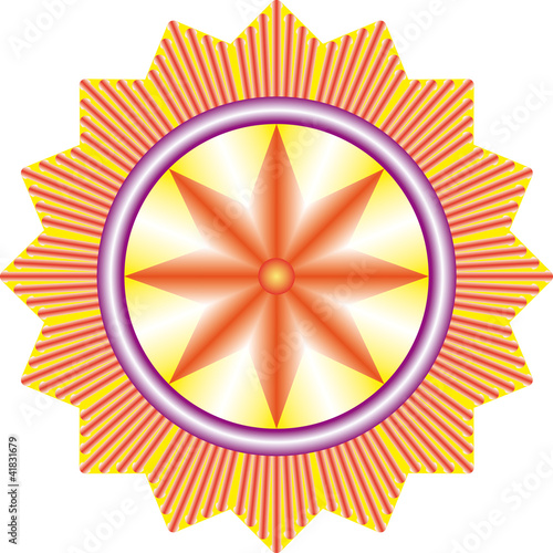 Award, shining star with golden beams on a white background