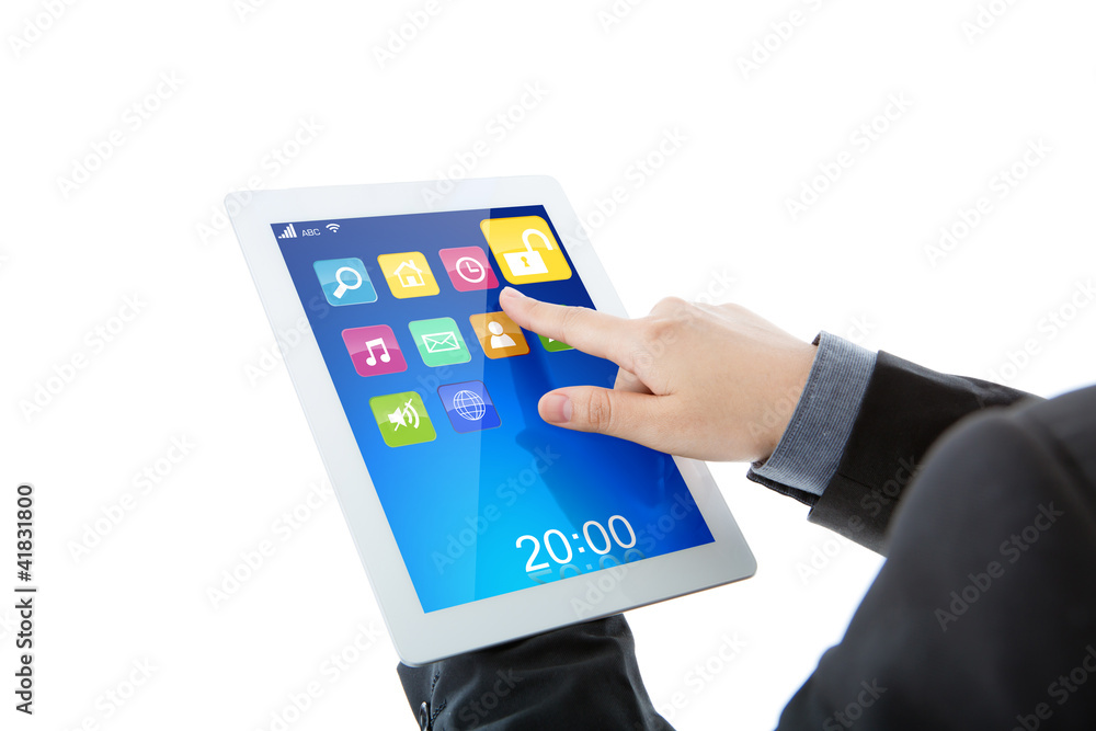 Business man use tablet pc computer with colorful application Business man use tablet pc computer with colorful application