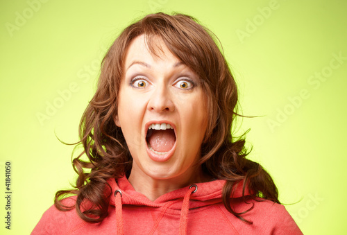 Screaming shocked woman