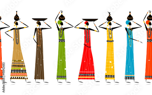 Ethnic women with jugs, seamless background for your design