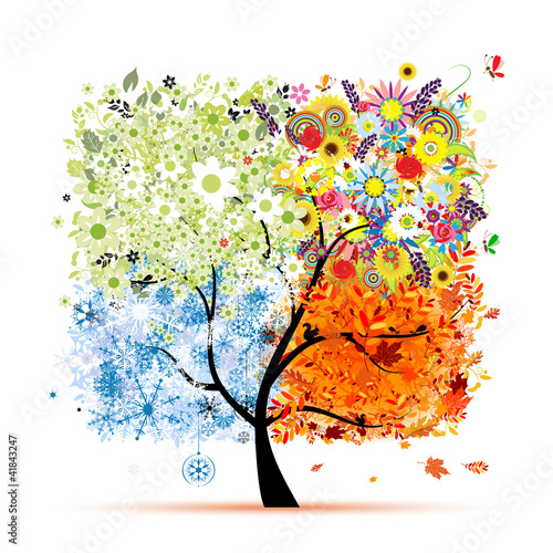 Four seasons - spring, summer, autumn, winter. Art tree