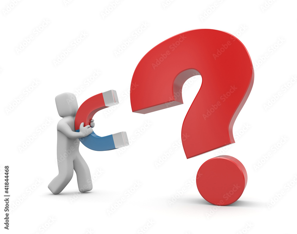Person with magnet. Magnet for question Person with magnet. Magnet for question