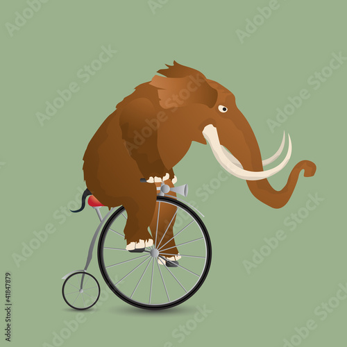 Vector illustration of a Mammuth driving a vintage bicycle
