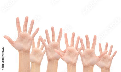 Group of Hands in the air isolated on white background