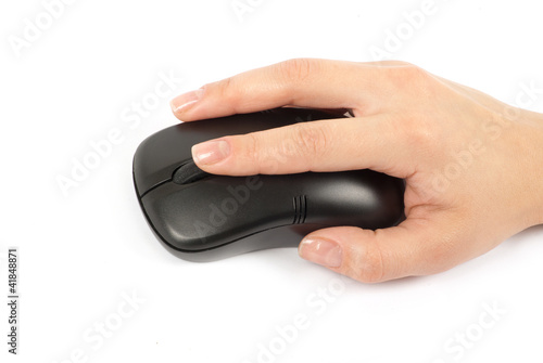 computer mouse with hand over white