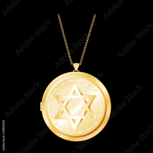Vintage Star of David Engraved Gold Locket, chain necklace