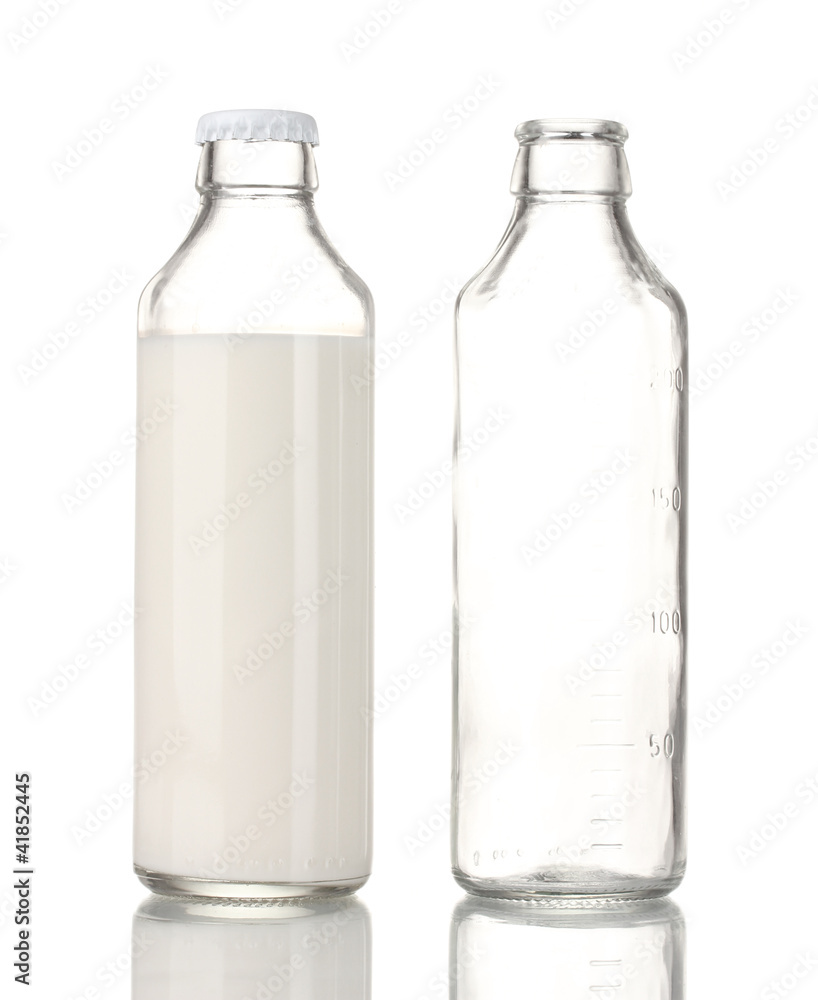 Bottle of milk and an empty bottle isolated on white Bottle of milk and an empty bottle isolated on white