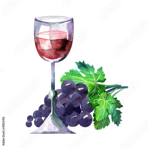 Glass of Red Wine and Grape