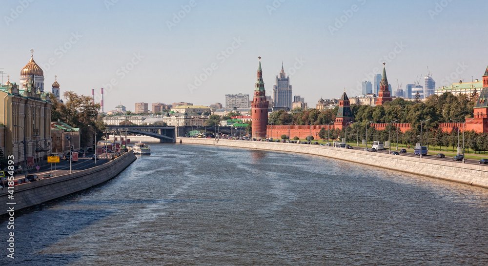 Kind to Moscow Kremlin, Cathedrals and quay Moskva River Kind to Moscow Kremlin, Cathedrals and quay Moskva River