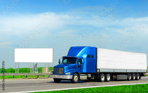 classic american big rig cargo truck, road billboard