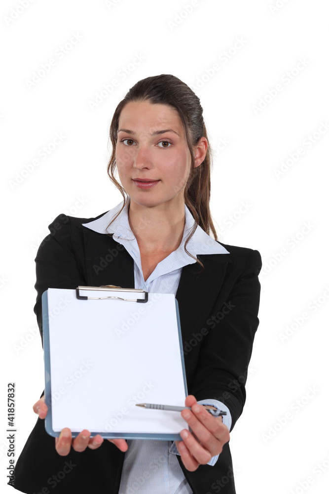 businesswoman holding a notepad and a pen businesswoman holding a notepad and a pen