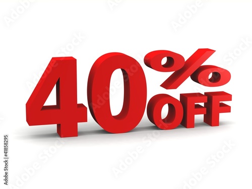 forty percent off in red 3d letters