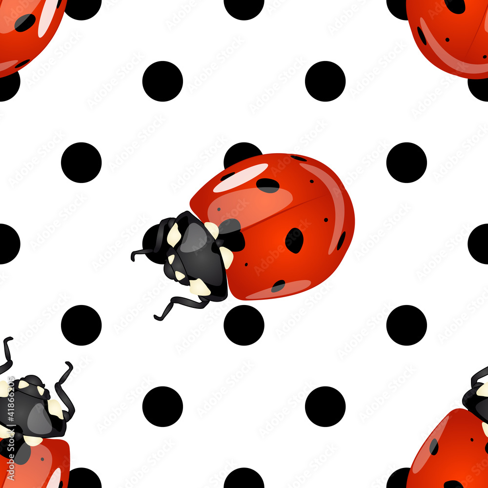 Naklejka premium Seamless ladybugs and polka dots pattern