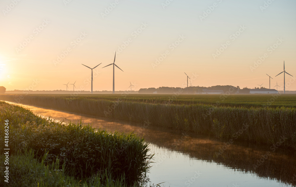 Naklejka premium Dawn over a canal in spring