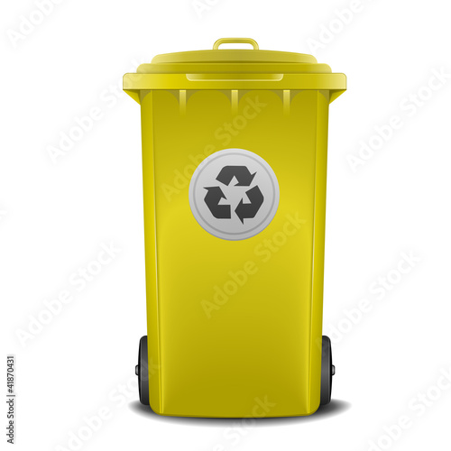 yellow recycling bin