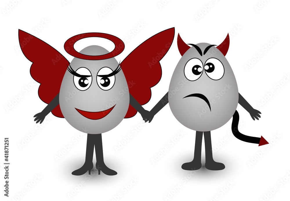 Two amusing eggs angel and demon