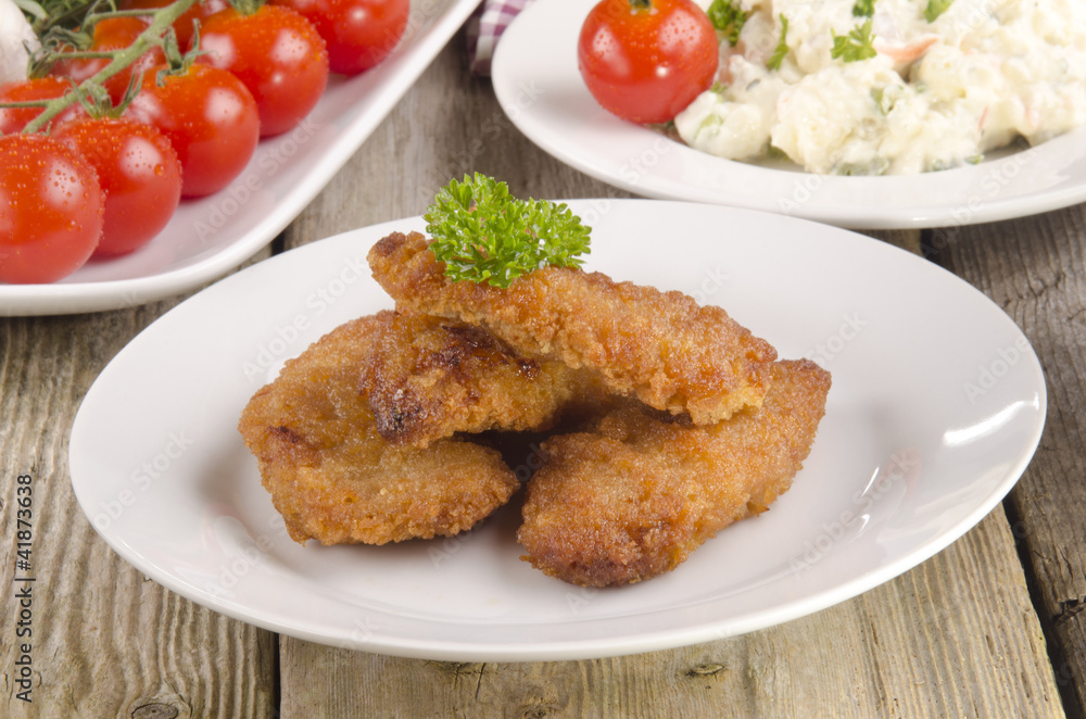 chicken nuggets with potato salad