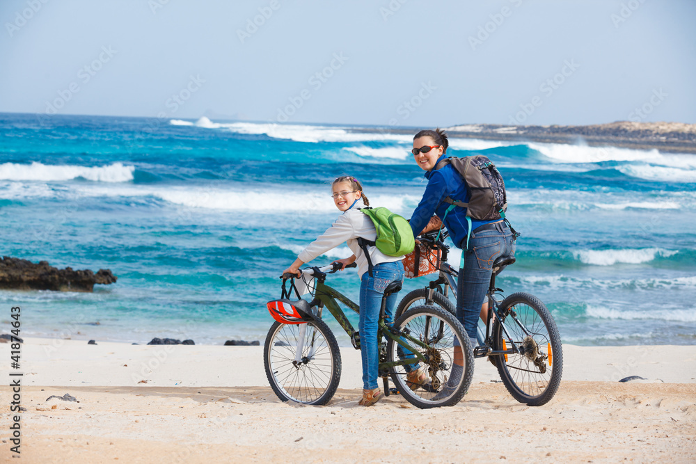 Family having a excursion on their bikes