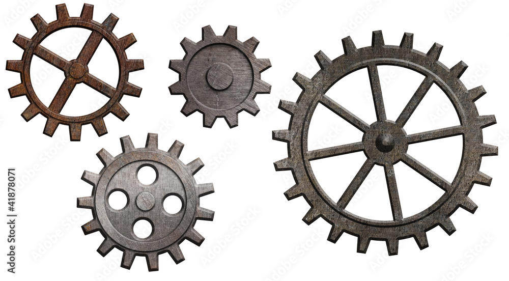 rusty metal gears set isolated on white