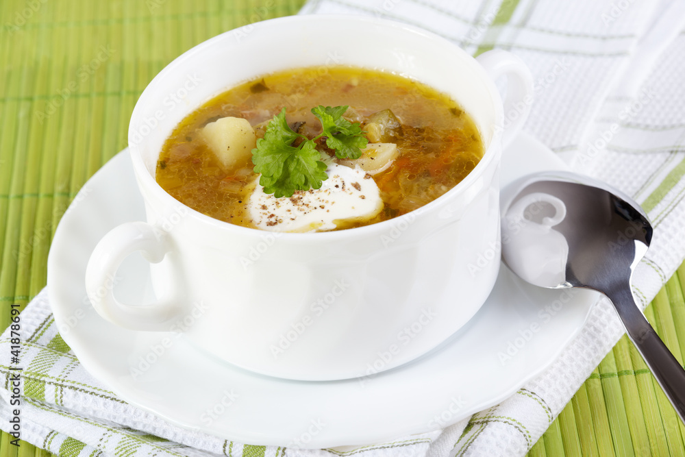The Russian cuisine. Rassolnik soup The Russian cuisine. Rassolnik soup