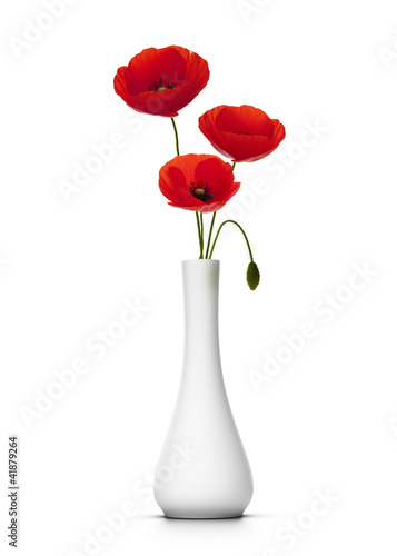 Bouquet de 3 coquelicots dans un vase. red Poppies