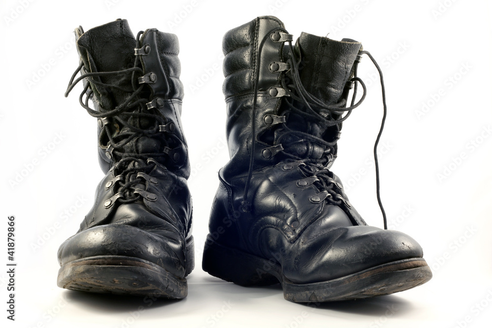 old military shoes on white background