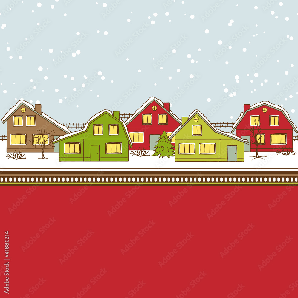Christmas card, cute little town in winter