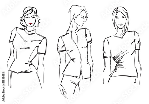 SKETCH. fashion girl. Hand-drawn fashion model