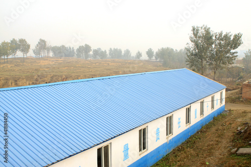 blue roofs buildings