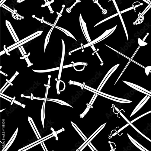 Crossed Swords Vector Seamless Pattern in Black Background