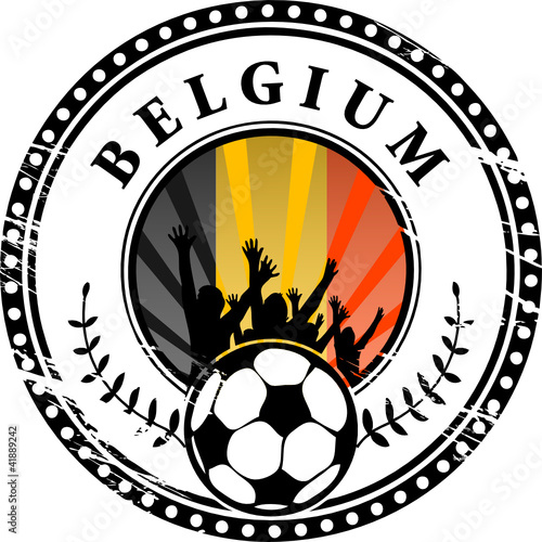 Stamp with football fans and name Belgium, vector