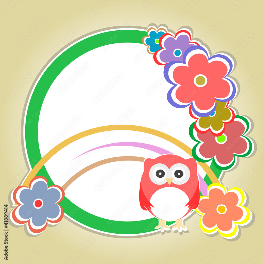 Background with owl, flowers and trees Background with owl, flowers and trees